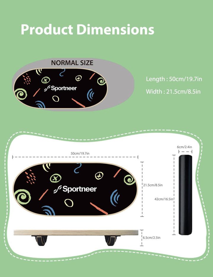 Sportneer Balance Board - Wobble Board mit verstellbaren Stoppern und Rollen - Balancier-Trainer zur