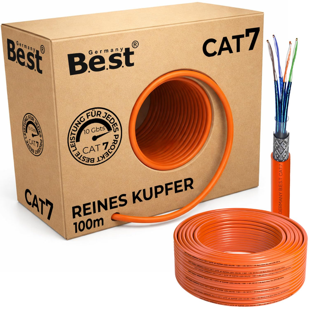 CAT.7 100m Simplex Verlegekabel BEST Gigabit Netzwerkkabel KUPFER Lan 1000Mhz S/FTP KAT 7 100 M Simp