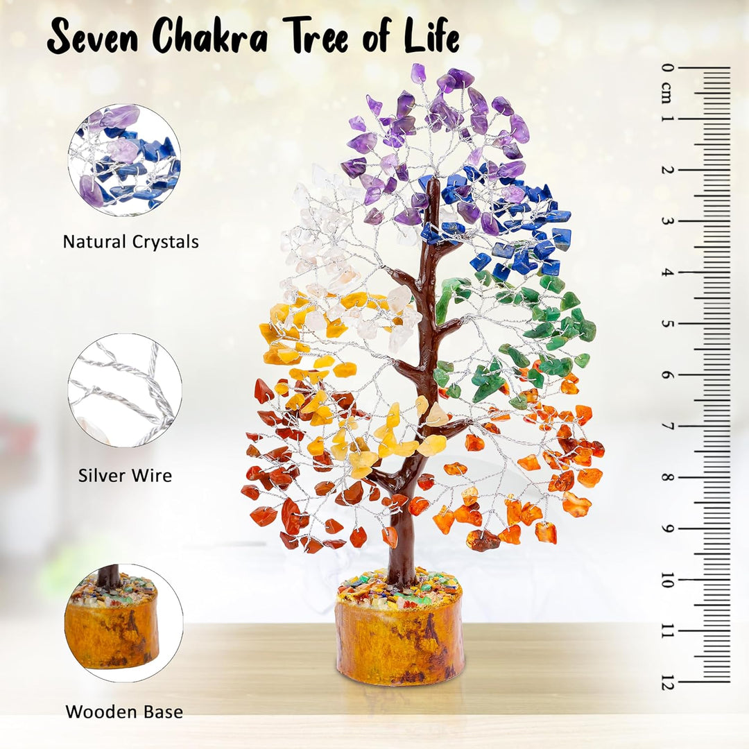 7 Chakra Tree of Life - Crystal Tree for Positive Energy, Feng Shui Decor - Handmade Gemstone Tree,