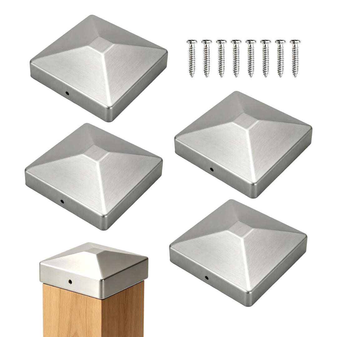 4 Stück Pfostenkappen 12x12cm Zaunpfosten Kappen mit Schrauben Silber-12cmx12cm-4pcs, Silber-12cmx12