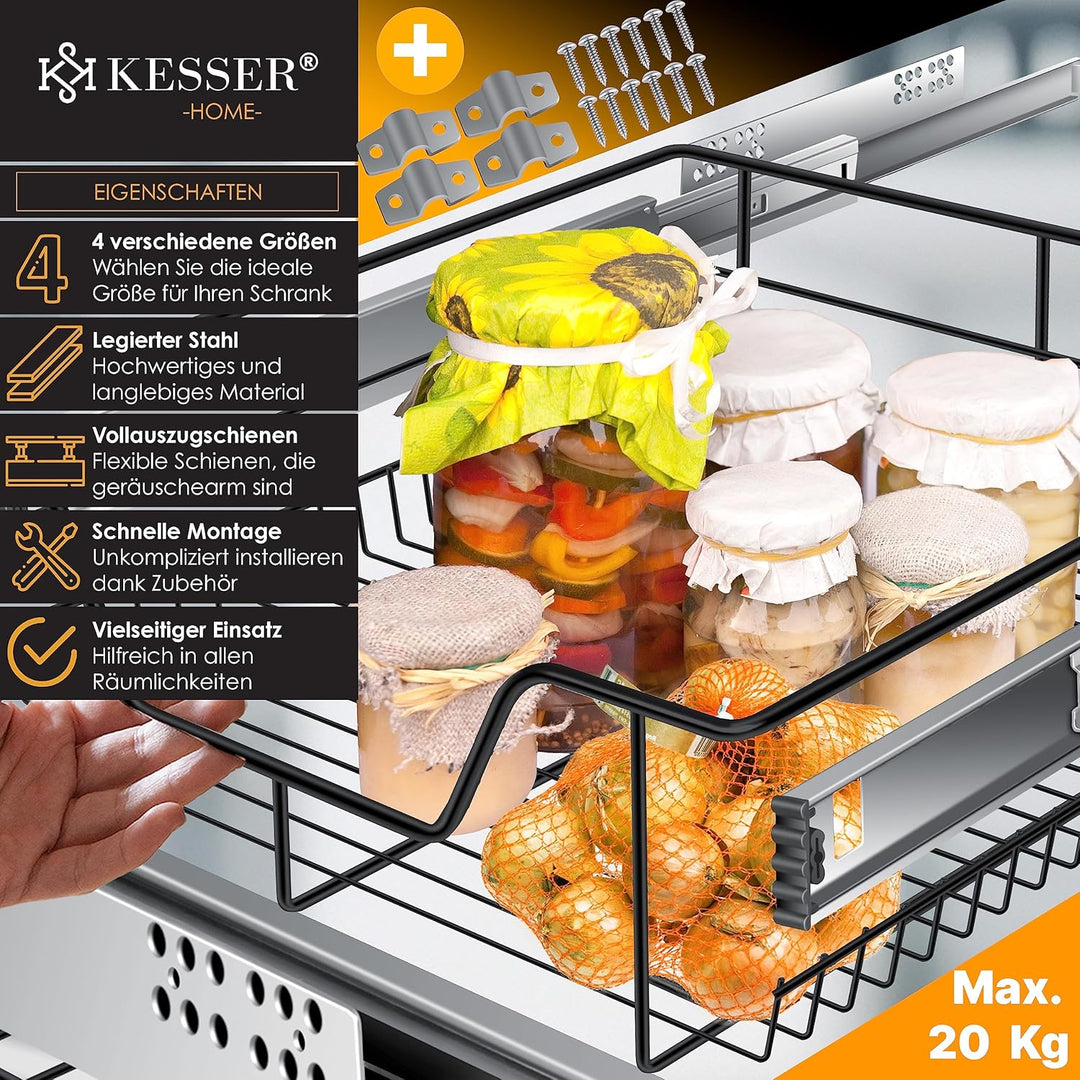 KESSER® Teleskopschublade 50 cm ✓ Küchenschublade ✓ Küchenschrank ✓ Korbauszug ✓ Schrankauszug ✓ Vol