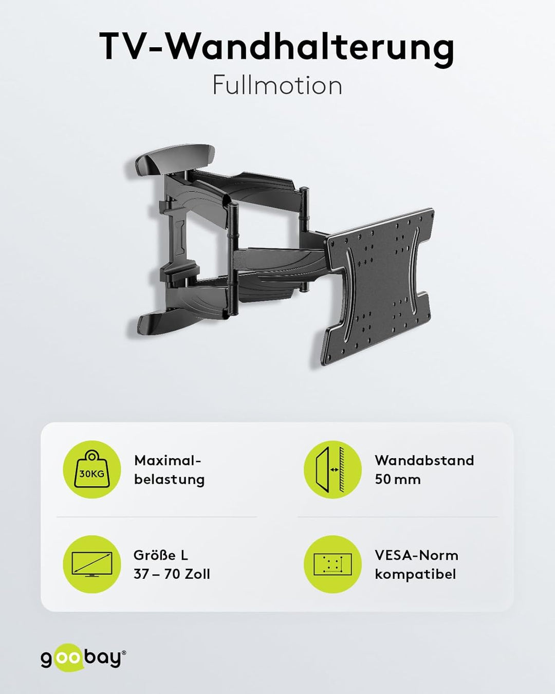 goobay TV Wandhalterung – Ideal für OLED-, Flatscreen and Curved Fernseher von 37 bis 70 Zoll, Fullm