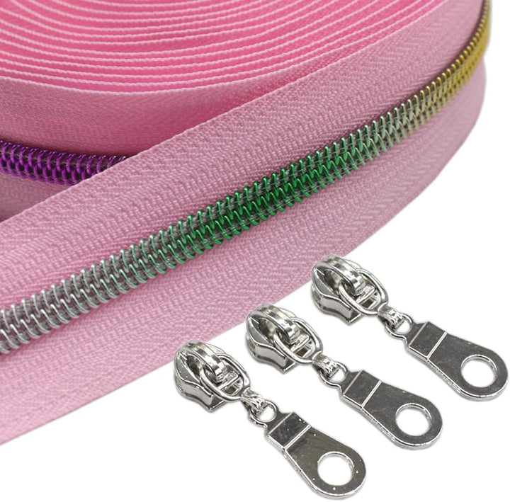 YaHoGa 9 m Regenbogen endlos Reissverschluss Meterware Pink reissverschluss 6mm-Spirale + 25 Nonlock