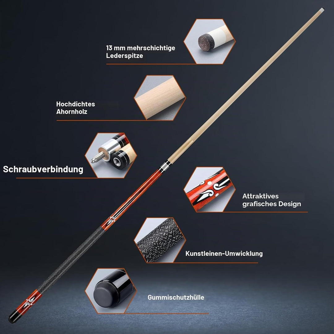 Billard Queue, 58 Zoll Maple Pool Queue Stick 13mm Spitzen für Professionelle Billardspieler, 18 19