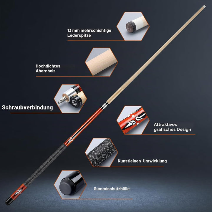 Billard Queue, 58 Zoll Maple Pool Queue Stick 13mm Spitzen für Professionelle Billardspieler, 18 19