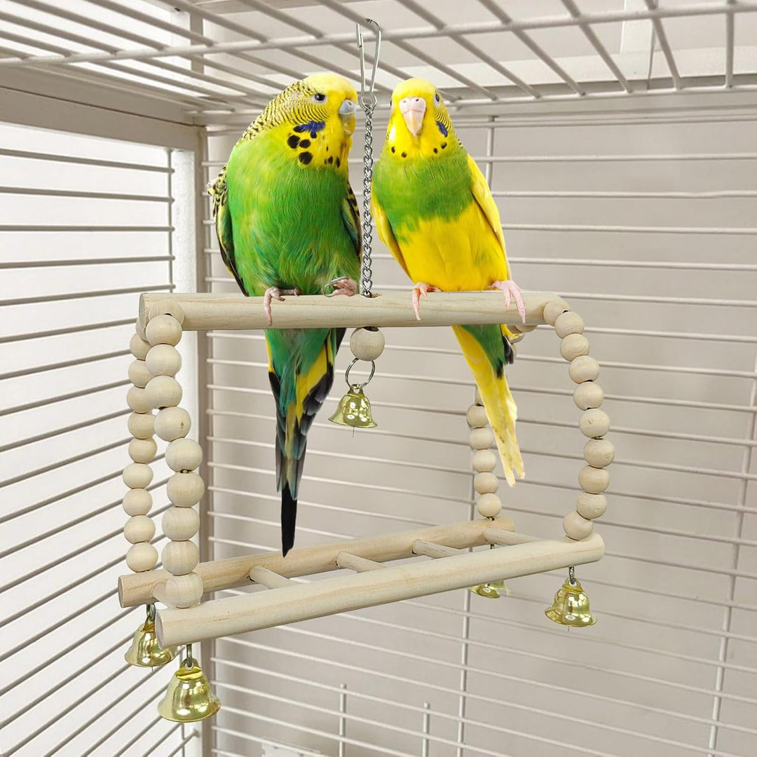 8er-Pack Holz-Vogelspielzeug, Papageien-Kaukau-Schaukel-Hängematte-Leiter mit Glocke, zum Aufhängen,