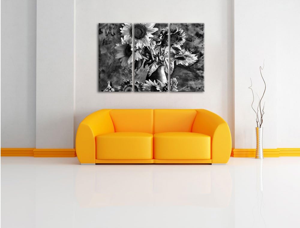 Pixxprint Sonnenblumen in Edler Vase als Leinwandbild/Grösse: 3 Teilig (120x80) cm/Wandbild/Kunstdru