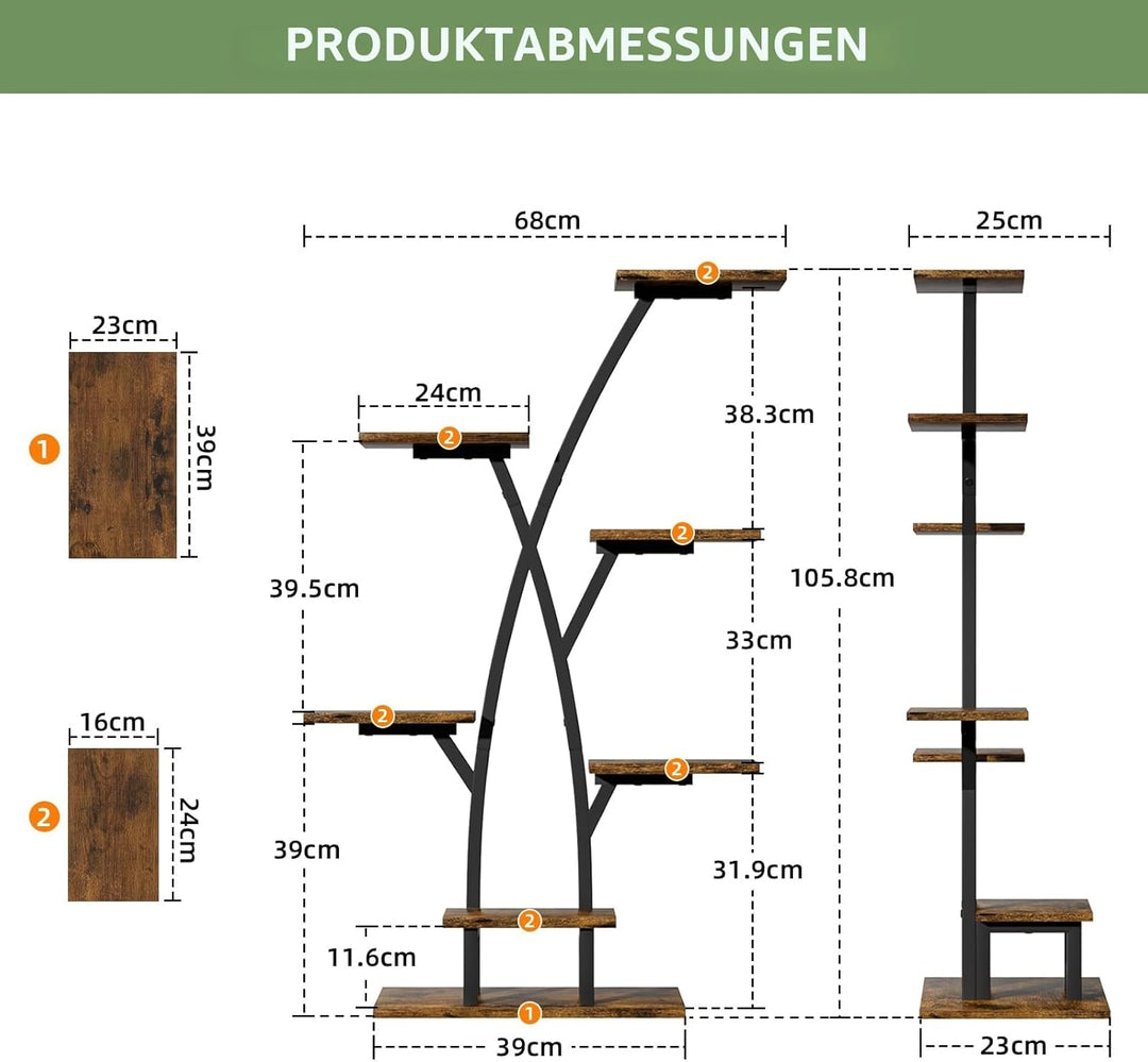 BACEKOLL Pflanzenständer mit Wachstumslicht - 7 Ebenen Blumenständer 105cm Metall Holz Pflanzenregal