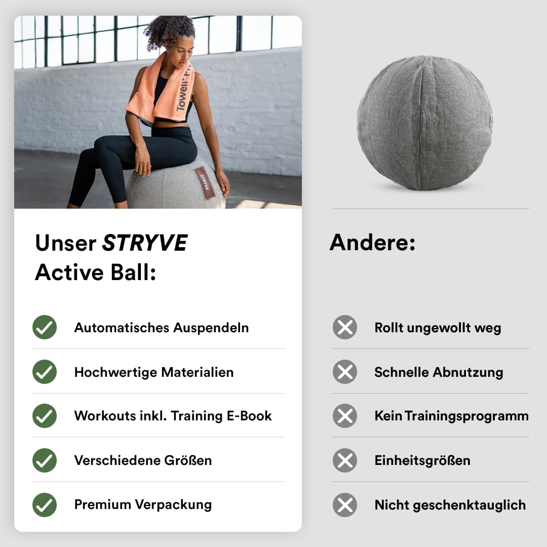 Stryve Unisex – Erwachsene Active Ball Gymnastikball 70 cm Light Grey, 70 cm Light Grey