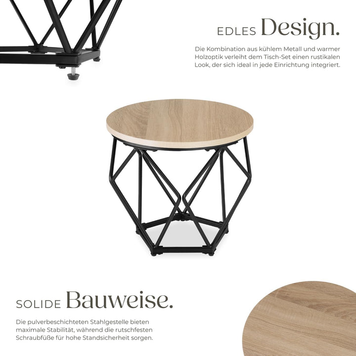 tectake Couchtisch 2er Set, Beistelltisch in Diamantform, Industrie-Design, für Wohnzimmer Schlafzim