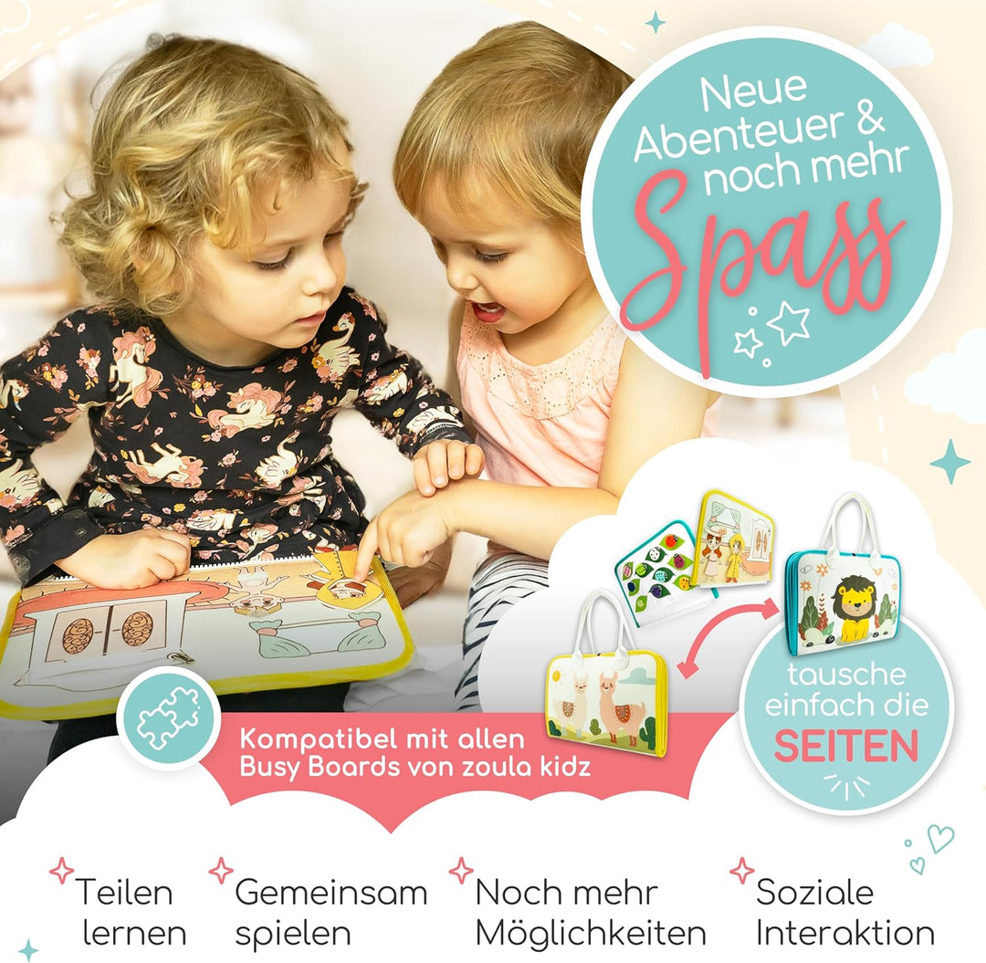 zoula kidz® Busy Board deutsch - Quiet Book - Beschäftigung im Flugzeug Kleinkind - Spielzeug für Fl