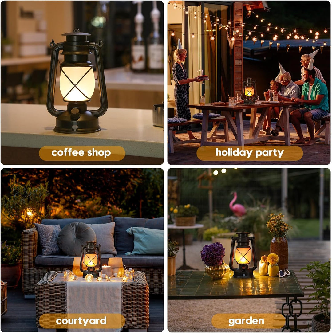 Shinmax Wiederaufladbare LED Laterne, 2er Set Vintage Gartenlaterne mit Flackereffekt, 4 Lichtmodi,