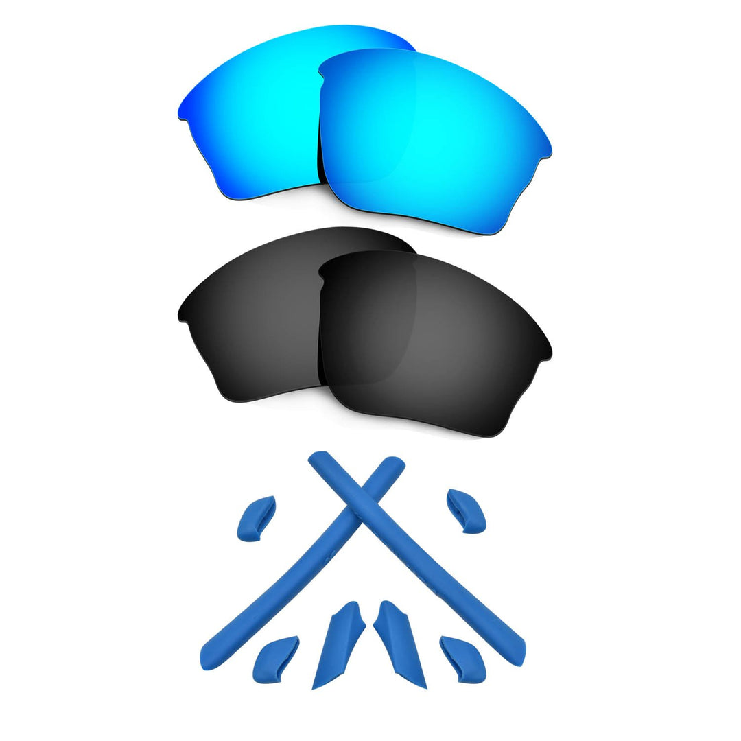 HKUCO for Oakley Half Jacket XLJ Blue/Black Polarized Replacement Lenses and Blue Earsocks Rubber Ki