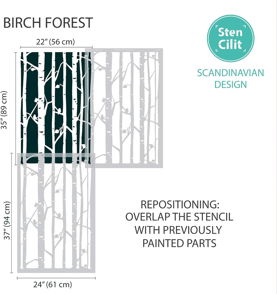 Birch Forest Wand Schablone für Malerei – 61 x 93,5 cm - Gross Mylar waschbar Kunststoff – wiederhol