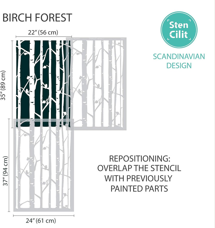 Birch Forest Wand Schablone für Malerei – 61 x 93,5 cm - Gross Mylar waschbar Kunststoff – wiederhol