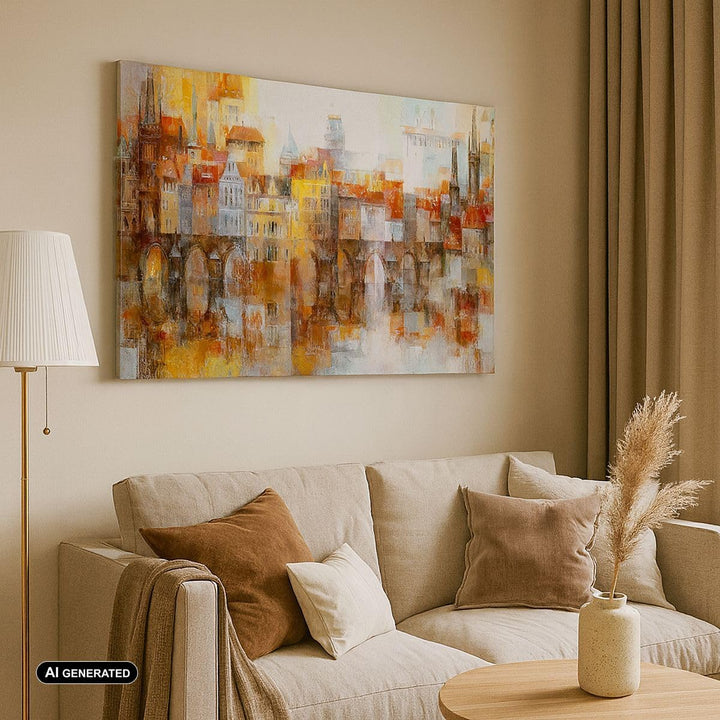 Bilder auf Leinwand 100x70cm Leinwandbild mit Rahmen Stadt Mietshaus Gross Wanddeko Bild Schlafzimme