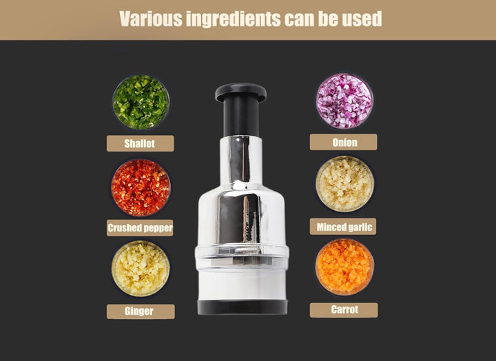 Mini-Zerkleinerer, Edelstahl-Zwiebelpresse-Zerkleinerer Manueller Lebensmittelmixer Babynahrungszube
