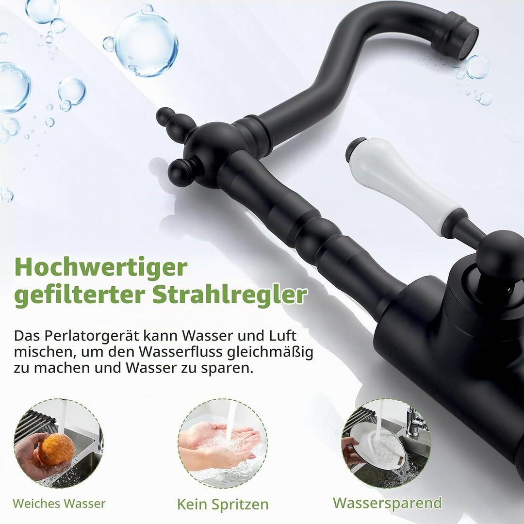 Wasserhahn Bad Schwarz Retro, Waschtischarmatur Hoch für Bad/Küche Waschbecken Armaturen, Einhebelmi