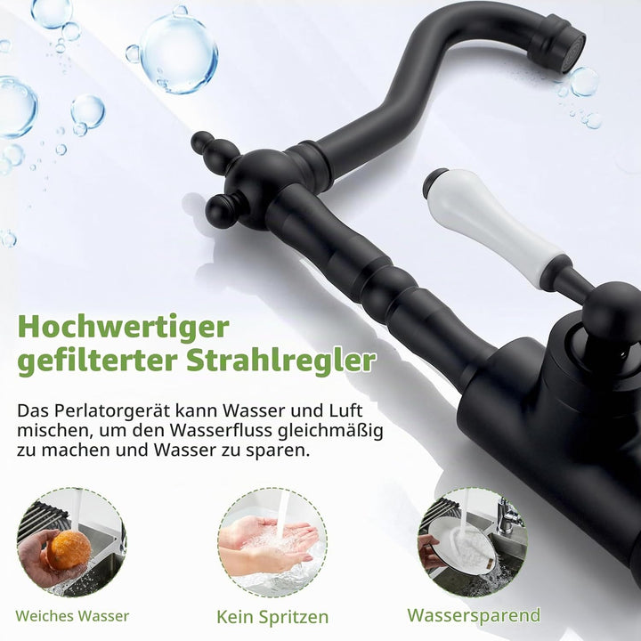Wasserhahn Bad Schwarz Retro, Waschtischarmatur Hoch für Bad/Küche Waschbecken Armaturen, Einhebelmi