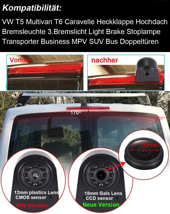 Bremsleuchte Kamera Wasserdicht Nachtsicht Rückfahrkamera Transporter Rückfahrsystem+4.3" Zoll LCD R