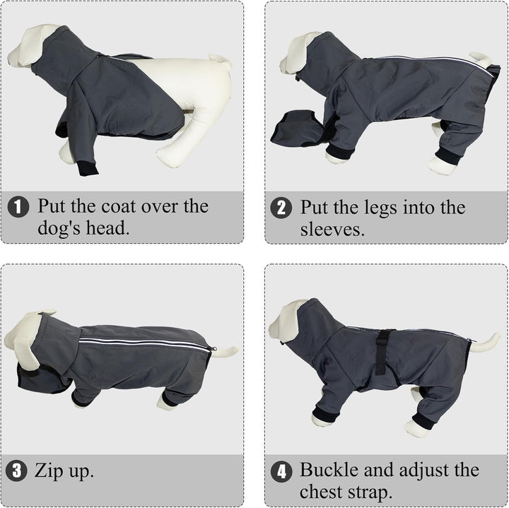 Hundemantel Wasserdicht Warm mit Beinen Hundejacke Winter Reflektierend Reissverschluss Hundemantel