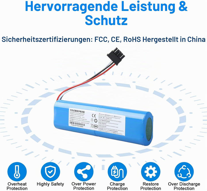 14,4 V 3400 mAh Li-Ion-Ersatzakku Kompatibel mit Xiaomi Mop 2s/ Mop pro/Mop p/Mijia STYTJ02YM, Conga
