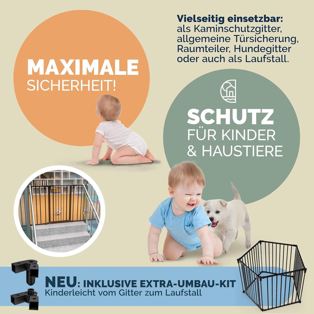 CASARIA® 2X Kaminschutzgitter Baby Laufstall mit Sicherheitstür 612x76cm Ofengitter Metall Kindersch