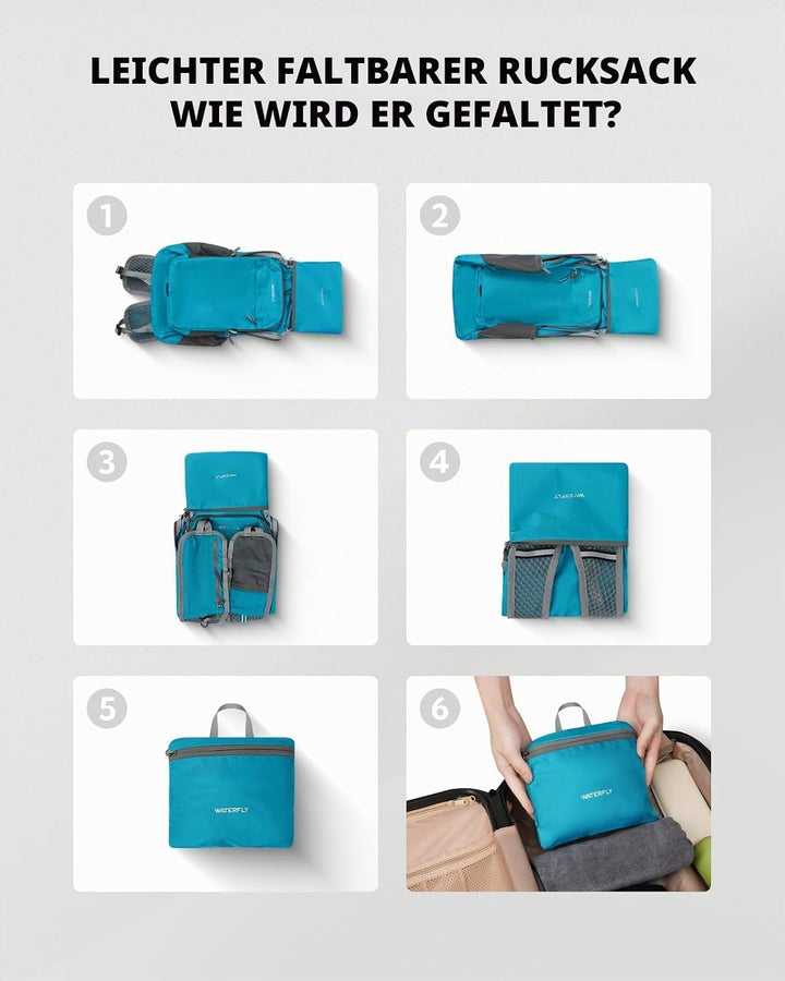 WATERFLY Faltbarer Rucksack Klein Ultraleicht: 15L Wanderrucksack Leicht Tagesrucksack Packable Dayp