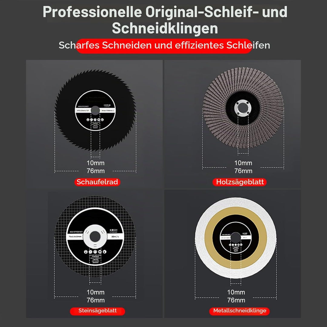 Weytoll Mini Winkelschleifer Akku mit 2 Batterien, 16,8V 1500mAh, 17000RPM mit 10 76-mm-Schneidkling