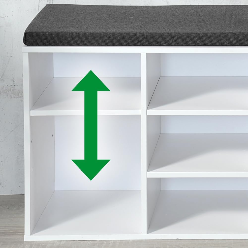 Kesper | Schuhschrank mit Sitzkissen | Weiss lackiert | variabel einteilbare Fächer | FSC®-zertifizi