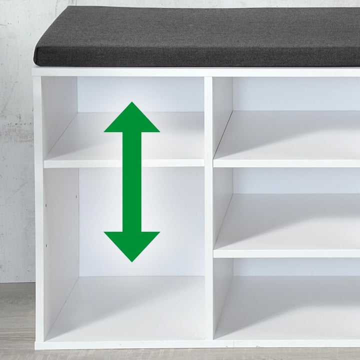 Kesper | Schuhschrank mit Sitzkissen | Weiss lackiert | variabel einteilbare Fächer | FSC®-zertifizi