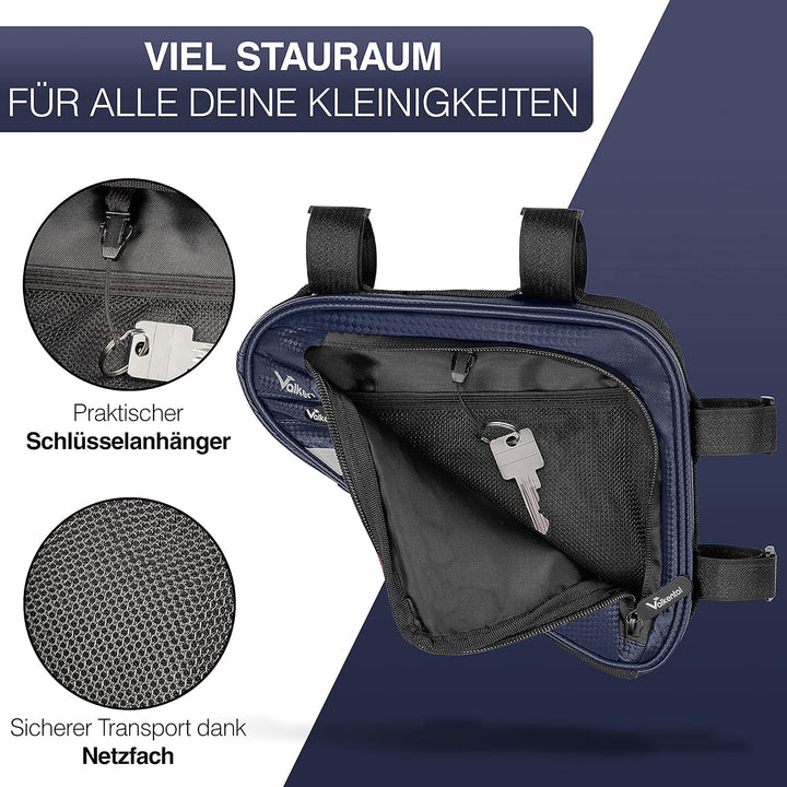 Valkental - Wasserfeste Rahmentasche mit viel Platz - 1,5L Volumen - Fahrradtasche mit Reflektoren u
