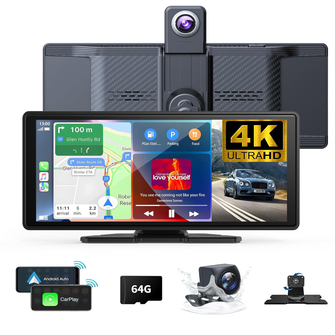 10.26" Wireless Carplay Screen 360 Rotation 4K Dash Cam Carplay/Android Auto Auto Stereo Auto Audio