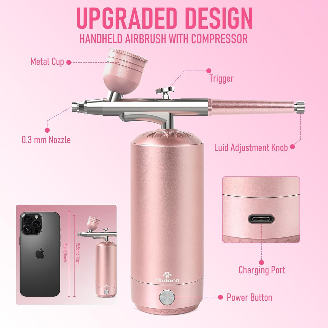 PHILORN Airbrush Set mit Kompressor, tragbare kabellose Airbrush für Friseurarbeiten, Nagelkunst, Ku