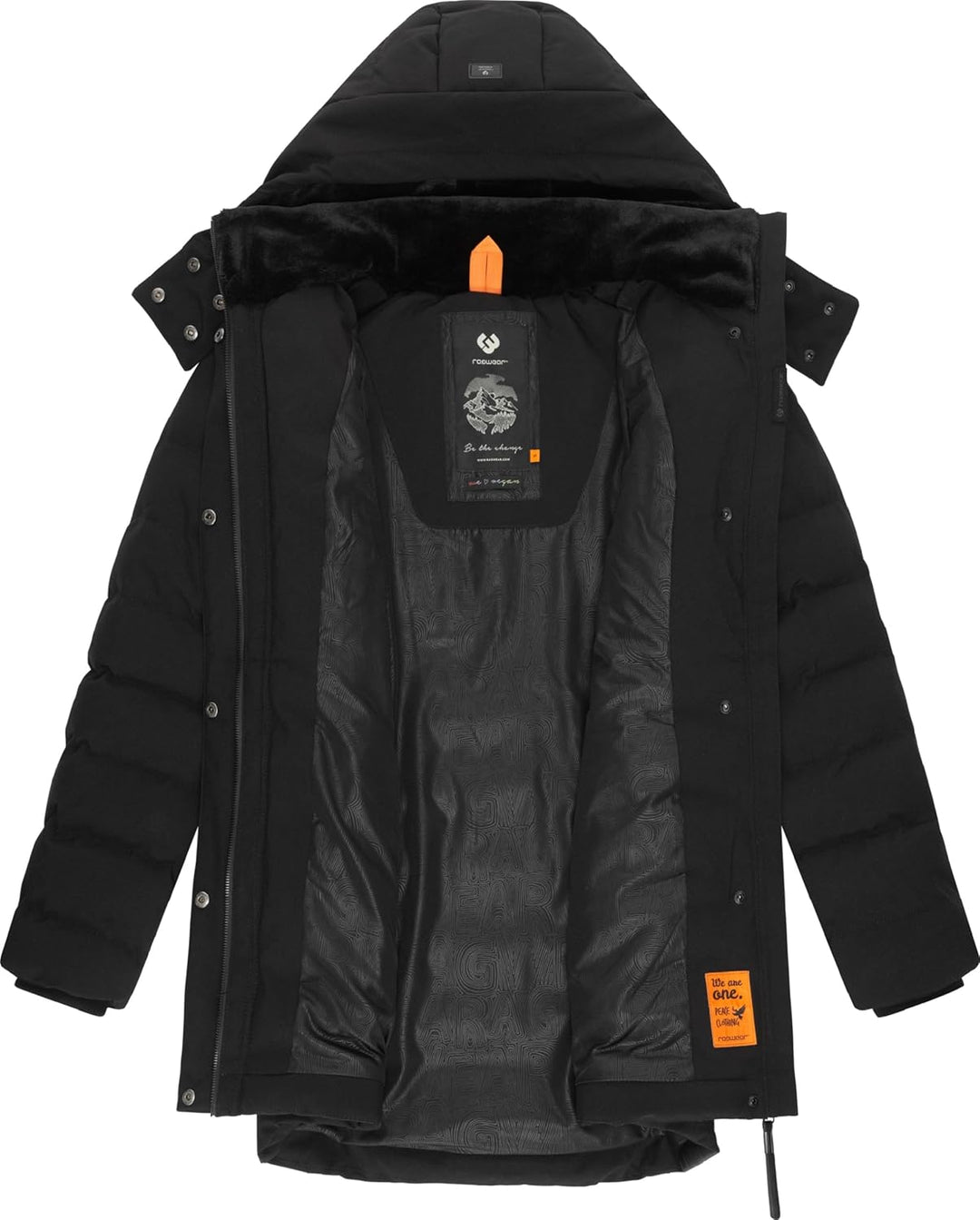Ragwear Damen Wintermantel Warmer wasserdichter Steppmantel lang mit Kapuze Ashanta Block XS-6XL L B