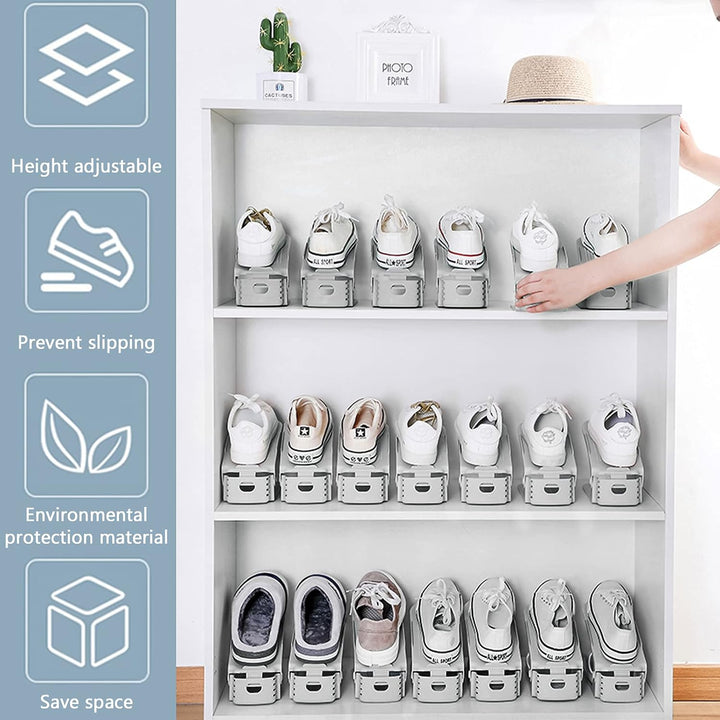 10 Stück Einstellbare Schuhregale, Schuhstapler/Schuhhalter Set, 3 höhenverstellbar, Platzsparend, r