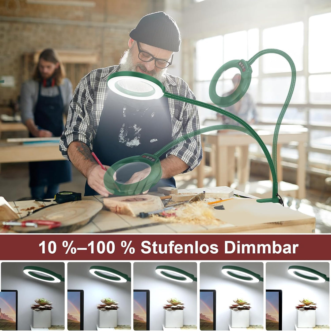 Veemagni 10X Echte Glaslinsen Schwanenhalslupen, Lupe mit Licht und Ständer Stehlampe, 5 Farbmodi St