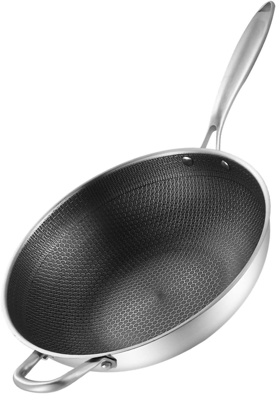 Wok, Wok-Pfanne mit Geschnitzter Mikrogravur, 3-lagiger Doppelseitiger Waben-Edelstahl-Wok für die K