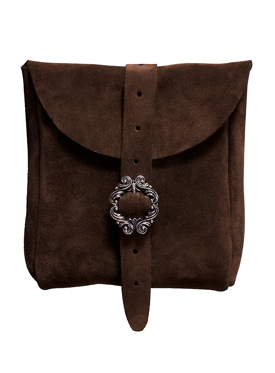 Andracor Mittelalter LARP Zubehör mittelgrosse Veloursleder Gürteltasche aus echtem Leder - 15 x 15