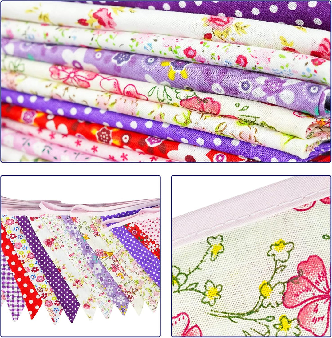 G2PLUS Süsse Beidseitig Wimpel Girlande, 10M Bunting Wimpelkette Stoff, Rot und Lila Stoffgirlande m