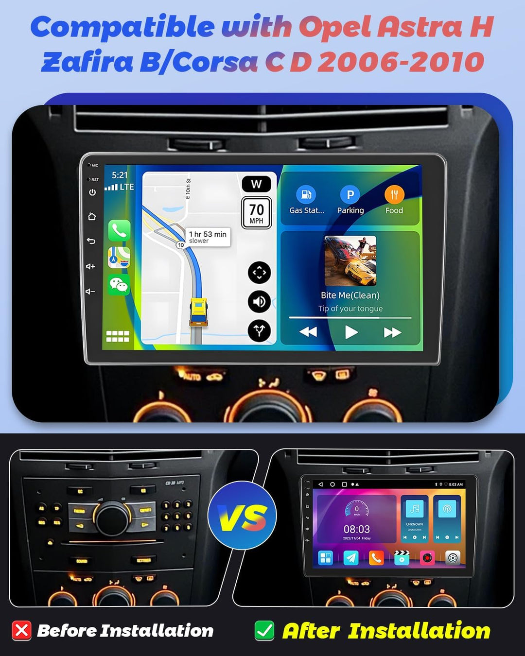 Hikity 2+64GB Android 15 Autoradio für Opel Astra H/Zafira B/Corsa C D 2006-2010 Radio Wireless Carp