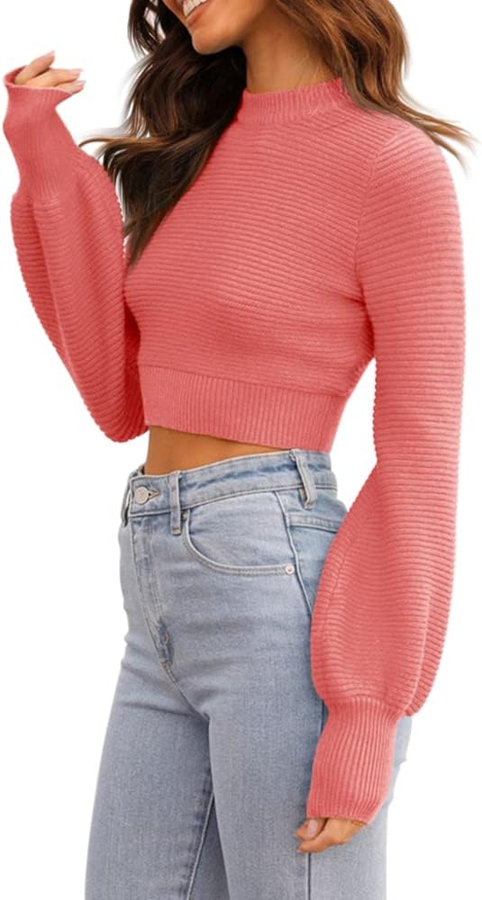GeGekoko Damen Strickpullover Kurz Sexy Cropped Pullover mit Rundhalsausschnitt Herbst Winter Warmer