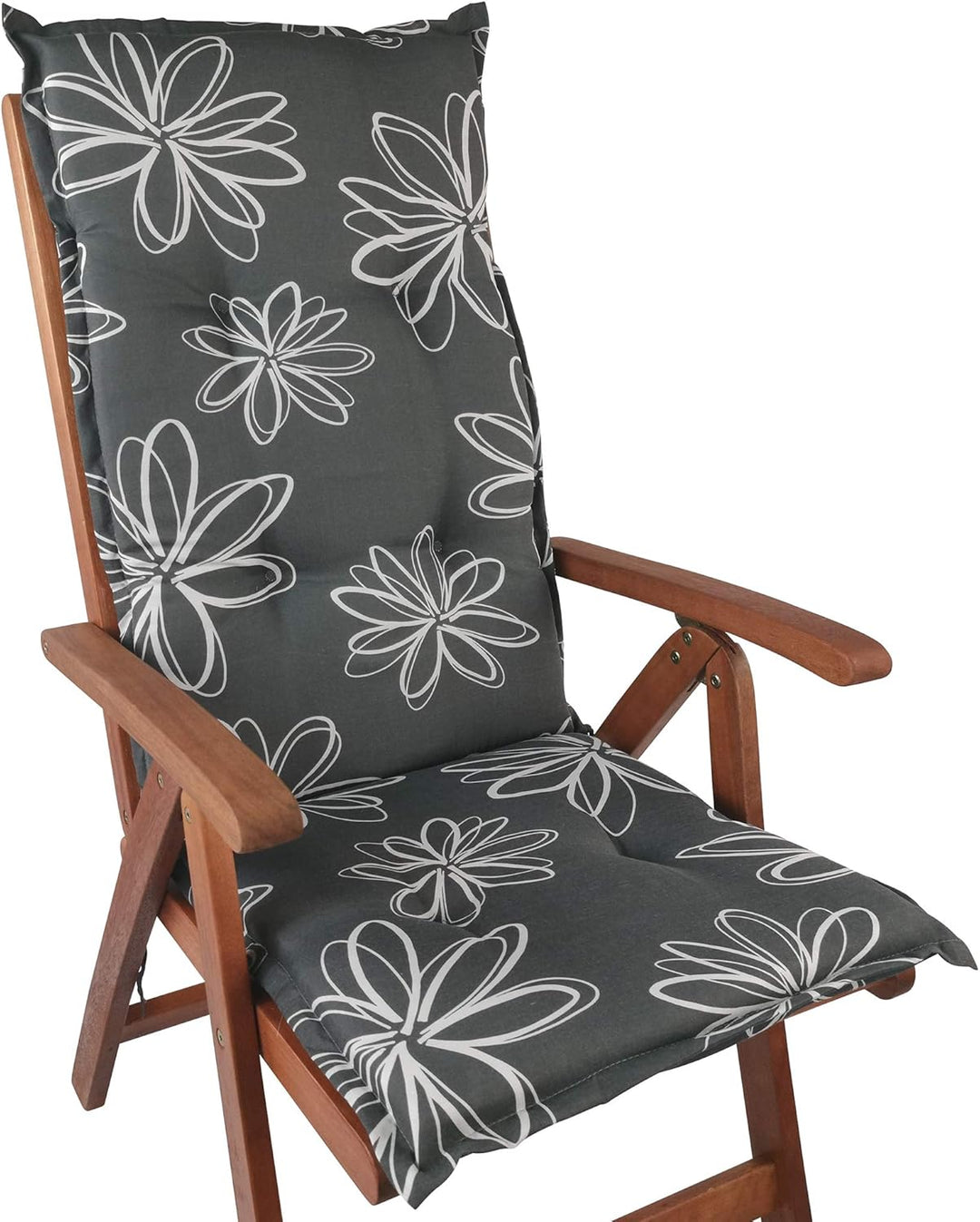 DILUMA Hochlehner Auflage Naxos für Gartenstühle 4er Set 118x49 cm Blume Schwarz - 6 cm Starke Premi