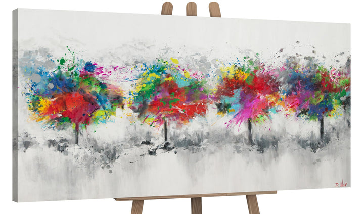 YS-Art Abstrakt Design Acryl Gemälde auf Leinwand bunter Wald handgemalt Wandbilder Wohnzimmer moder