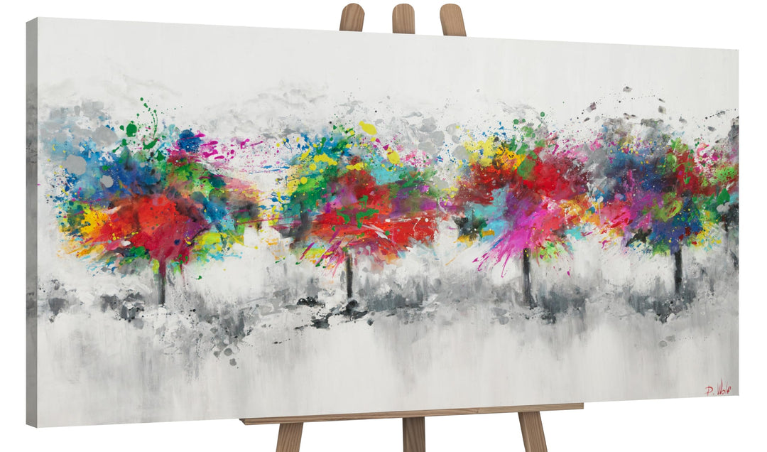 YS-Art Abstrakt Design Acryl Gemälde auf Leinwand bunter Wald handgemalt Wandbilder Wohnzimmer moder