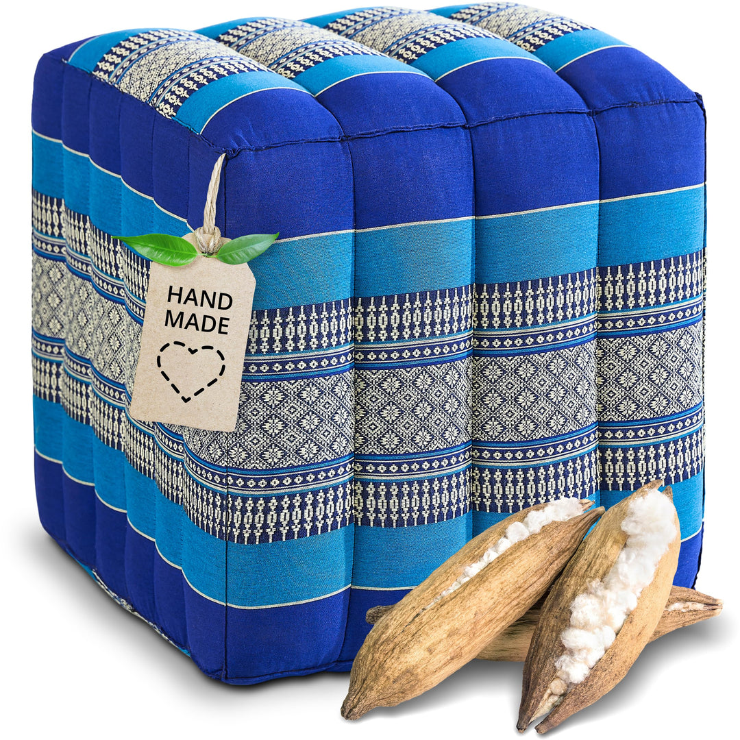 livasia Würfelkissen quadratisch, Sitzhocker mit organischem Kapok, Sitzpouf, Lagerungswürfel vierec