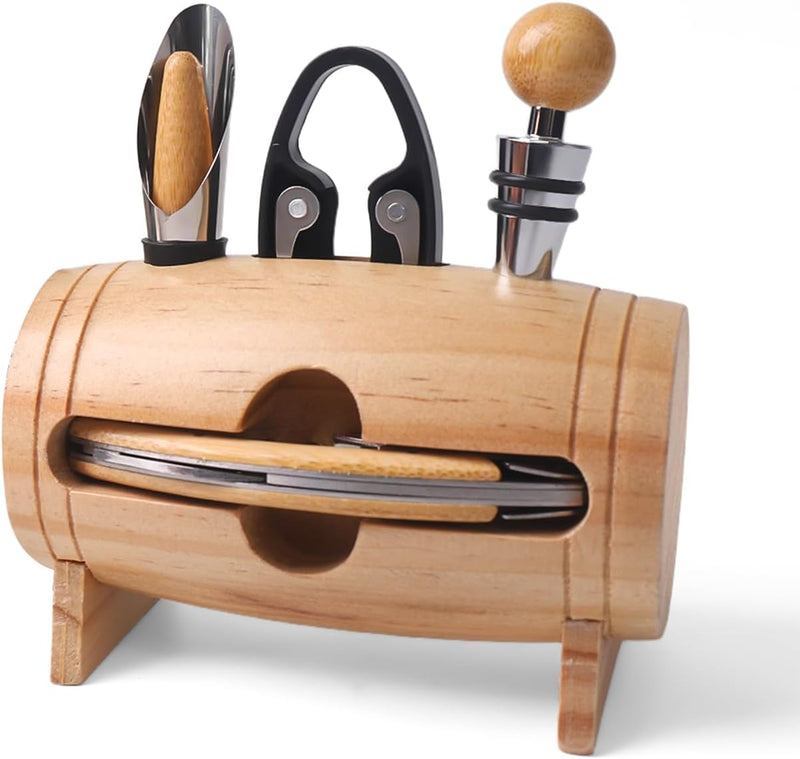 ZBPASL Fass Form Korkenzieher Set,Weinöffner,Wein Sommelier Sets mit Flaschenöffner,Weinverschlüsse,