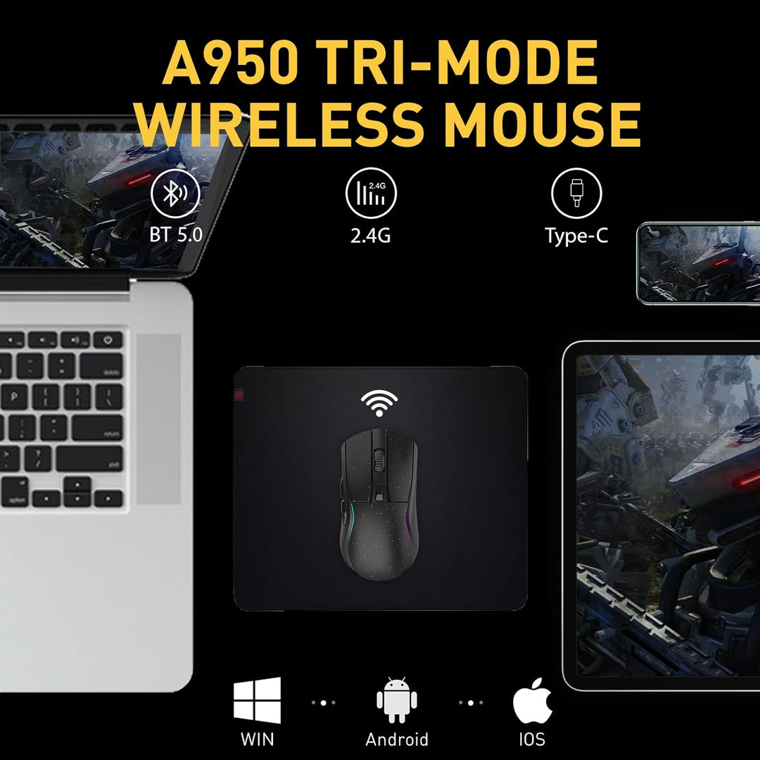 DAREU A950 Gaming Mouse mit RGB Magnetic Ladestation, 88 g Leichte, Programmierbare Tri-Mode Gamer M