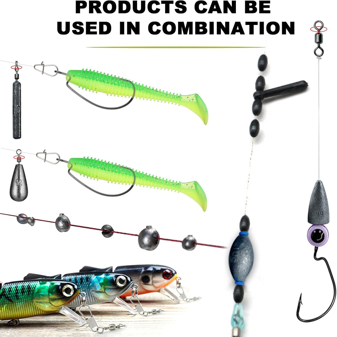 306 PCS Angelhaken Set Angelzubehör, Angelblei Kit mit Sinker Gewichte, Rubber Bobber, Angelhaken, J