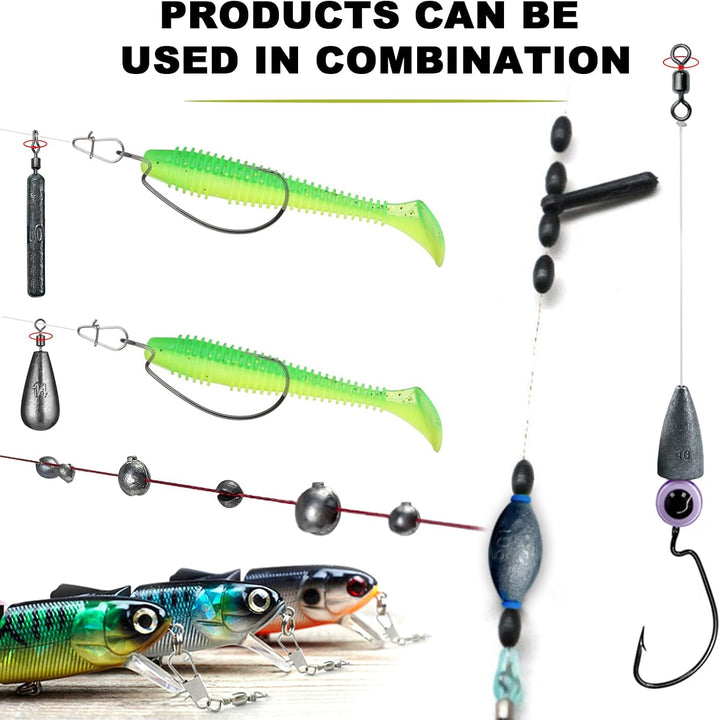 306 PCS Angelhaken Set Angelzubehör, Angelblei Kit mit Sinker Gewichte, Rubber Bobber, Angelhaken, J